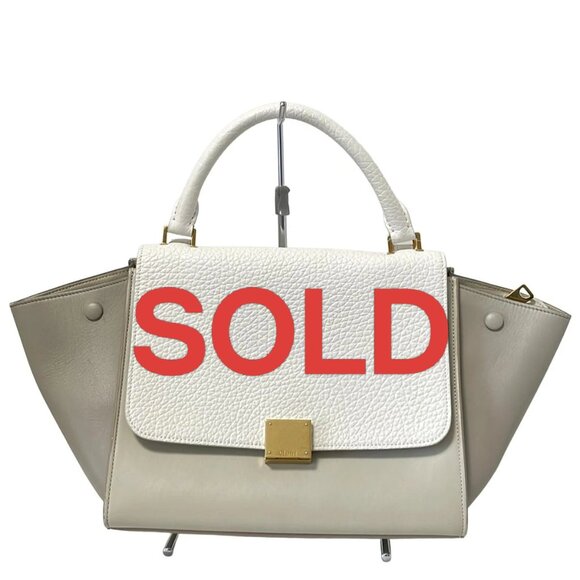 CELINE Trapeze Small - Beige White Leather Handbag 496-070125 - Picture 1 of 9
